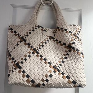 Elegant Woven Tote Bag - Cream and Brown
